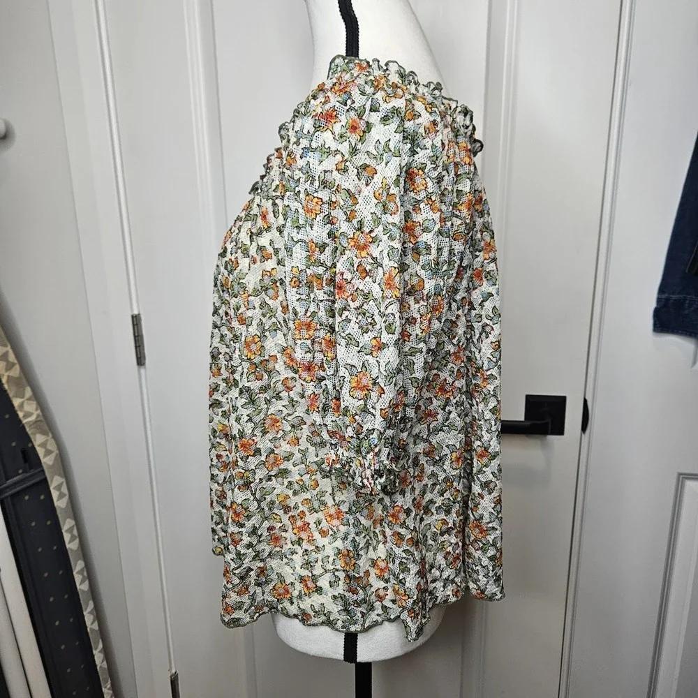 Free People Astra Peasant Top Size Small Floral Mesh Sheer Cottagecore Festival‎